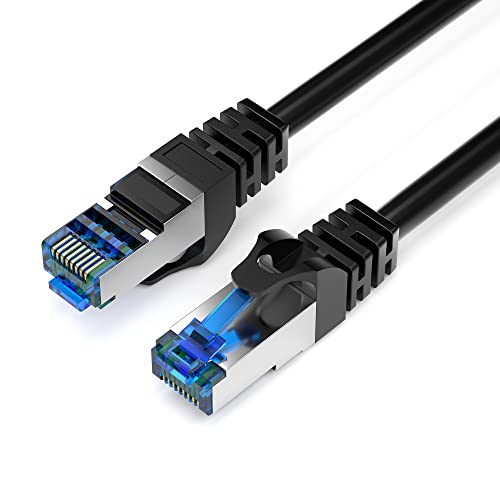 JAMEGA - 4m CAT 7 Netzwerkkabel Gigabit Ethernet Lan Kabel in schwarz | 10000 Mbit s | Patchkabel Cat.7 Rohkabel S FTP PIMF Schirmung mit RJ45 Stecker | Switch Router Modem Access Point von JAMEGA