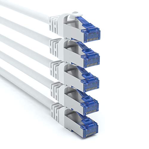 JAMEGA - 5 Stück - 0,25m CAT 7 Netzwerkkabel Gigabit Ethernet LAN Kabel in weiß | 10000 Mbit s | Patchkabel Cat.7 Rohkabel SFTP PIMF Schirmung RJ45 Stecker | Switch Router Modem Access Point von JAMEGA