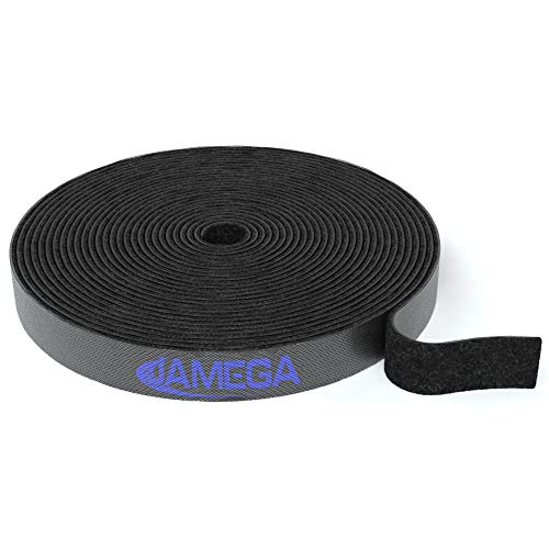 JAMEGA – 10m Klett Kabelbinder Rolle – 15mm Breit Frei zuschneidbar wiederverwendbare Klettkabelbinder auf Rolle | Klettband Klettbandrolle Klettverschluss Kabelorganizer Kabelmanagement - Schwarz von JAMEGA