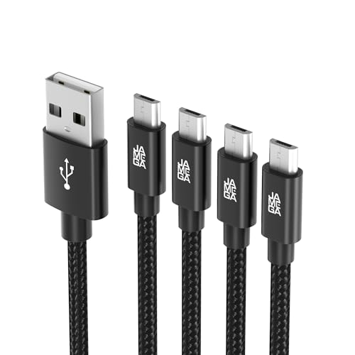JAMEGA – Premium Micro USB Kabel | [4 Pack 0,5M 1M 2M 3M] Nylon geflochtenes USB Ladekabel Datenkabel für Micro USB Geräte | robuster Stecker kein Kabelbruch – Schwarz von JAMEGA