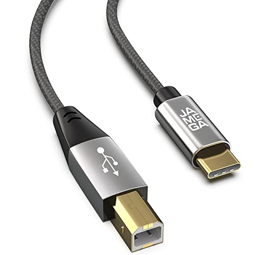 JAMEGA – USB C auf USB B Druckerkabel 1,5m - Scannerkabel Nylon Drucker Kabel kompatibel mit verschiedenen Druckern – Vergoldete Kontakte von JAMEGA