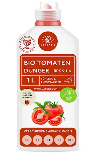 Bio Tomatendünger flüssig 1 L - 100% Organischer Flüssigdünger mit Calcium & viel Kalium - Kalium Dünger - Bio Dünger Tomaten - Tomaten Dünger - Tomatendünger bio - Kaliumdünger von JASKER'S