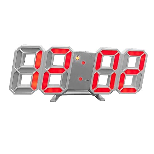 JAWSEU 3D LED Wanduhr, Wanduhr Digital 3D LED Wecker 3D Uhr Dimmbar Snooze Modern 12/24 Nachtlicht Home Decor Snooze No Noise Uhr Wecker Digital Wecker Büro Küche Schlafzimmer Wohnzimmer von JAWSEU