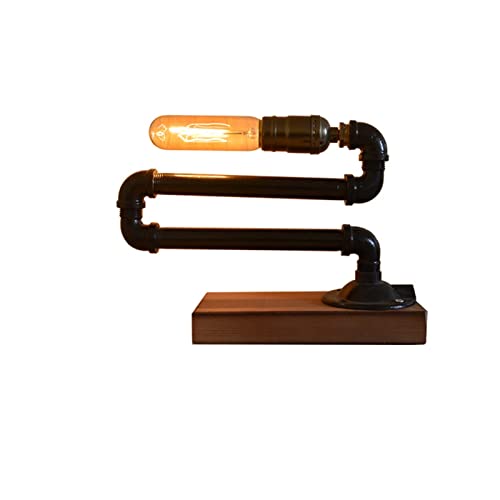 JAYEUW Industrial Tischlampe Nachttischlampe Vintage Retro Eisen Holz Bace Tischlampe Wasserpfeife Steampunk Lampe Schreibtischlampe von JAYEUW
