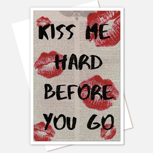 JCFOAS Kunstdruck auf Leinwand, Retro-Stil, Motiv: Kiss Me Hard Before You Go; 70er-Jahre-Stil, roter Lippendruck, Mode-Kunstposter, Hippie-Druck, Malerei, Retro-Zeitungsstil, Wanddekoration für von JCFOAS