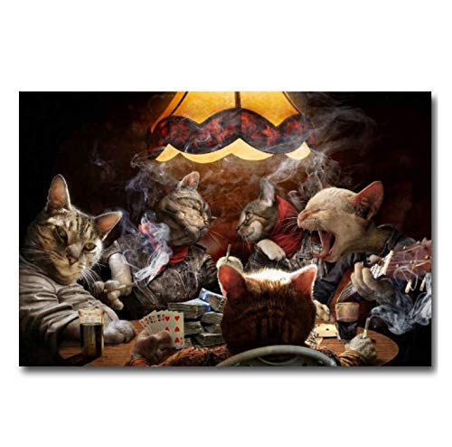 RUIYANMQ Leinwand Bild Katzen Spiel Poker Spielen Lustige Wandkunst Poster Druck Badezimmer Schlafzimmer Wohnzimmer Home Decor Geschenk Jt151Wk 40X60Cm Rahmenlos von RUIYANMQ