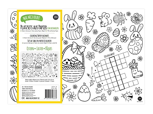 12 Platzsets Ostern zum Ausmalen, Ostern Tischsets zum Ausmalen, Kinderbeschäftigung Ostern, Geschenkidee Ostern, Mal Mich Bunt von JEKA