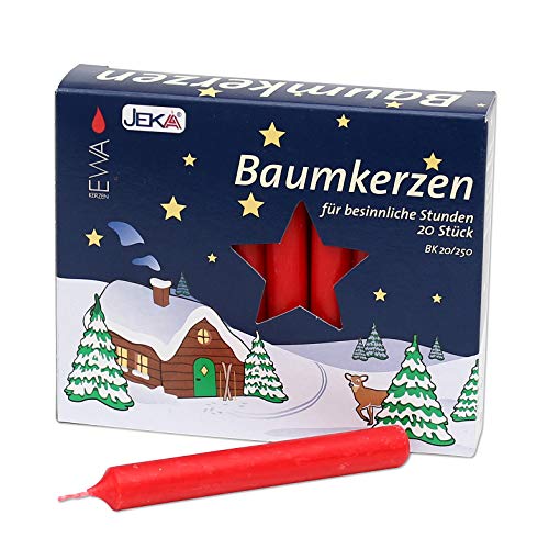 JEKA 1 Packung mit 20 Baumkerzen, Rot, Ø 13 mm Länge 105 mm Inkl. 1 gratis Ampelmann Vorratsdose in grün dazu. von JEKA