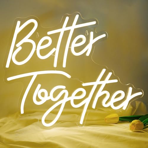 JEMESI Better Together Neon Schild, Warmweiße LED-Neonlichter für Wand Dekoration USB mit Dimmbaren Schaltern Buchstabe Neonlicht für Schlafzimmer Hochzeit Geburtstag Zimmers Dekoration Geschenk von JEMESI