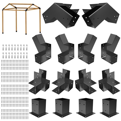 Pergola-Set aus schwerem legiertem Stahl für 4 x 4 Holzpfosten, schräge Dachhalterung zum Selbstbauen, Schrägdach-Pavillon-Set, geeignet für Pergolen, Gärten und Metall-Pavillon-Kits – inklusive von JEXALINE
