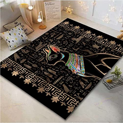 JHUHN Altes Ägypten Ägyptische Katze Teppich Cartoon Teppiche Wohnzimmer Waschbare Fußmatten Haushalt Bereich Matte Geschenk 200x300cm von JHUHN