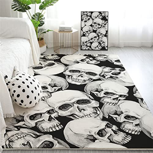 JHUHN Totenkopf Wohnzimmer Teppich Gothic rutschfeste Bodenmatte Grau Schwarzer Bereich Teppich Dekorativer Teppich für Schlafzimmer Dekor 200x300cm von JHUHN