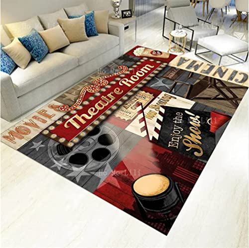 JHUHN Vintage Cinema Home Cinema Bodenteppiche rutschfeste Teppiche Innendekoration Für Wohnzimmer Schlafzimmer 200x300cm von JHUHN