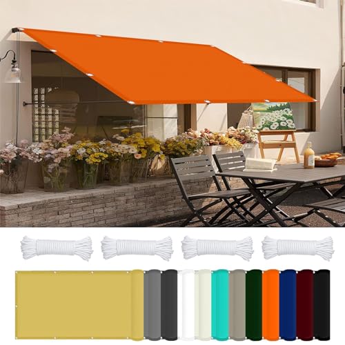 Markisenstoff 0.5 x 2 m 98% UV Schutz Balkon Regenschutz Sonnensegel inkl Befestigungsseile für Wie Garten Und Balkone, Orange von JIAHAO