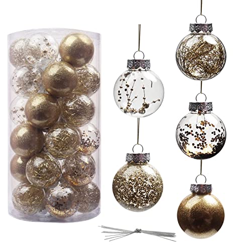 30 Stück Weihnachten Weihnachtsbaum Dekoration Ball Christbaumkugeln Plastik mit Hängenden Seil 2022 Weihnachtsbaum Kugeln Christbaumkugeln Set für Innen Außen Festival Deko Party (Gold) von JIANGML