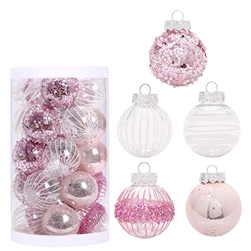 Weihnachtskugeln 25 Stück, Kunststoff Weihnachtsbaumkugeln Set mit Haken, Weiß Silber Blaue Christbaumkugeln Glitzer 2022 Modern Dekoration Christbaumschmuck für Party (rosa) von JIANGML