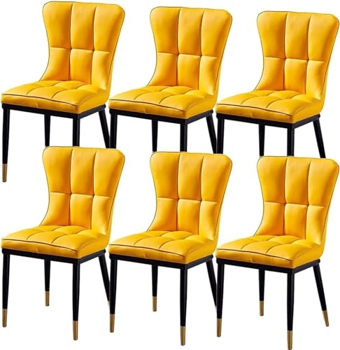 JIESOO Esszimmerstühle 6er-Set Moderne Küchen Und Wohnzimmer-Beistellstühle mit PU-gepolsterter Rückenlehne Und Metallbeinen Küchen- Und Wohnzimmer-Lounge-Thekenstühle (Color : Yellow) von JIESOO