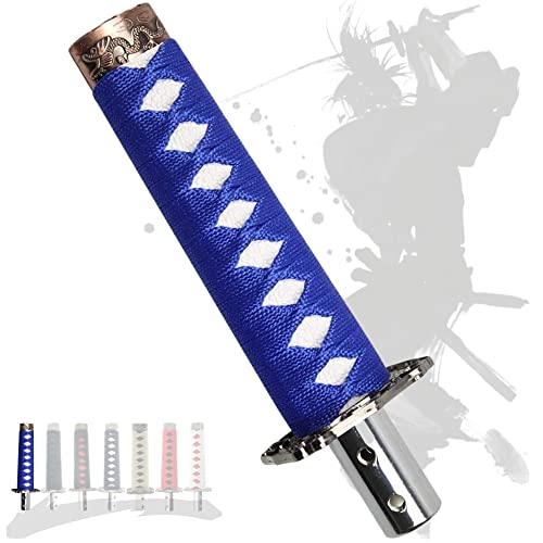 JINGLING Schaltknauf Samurai-Schwert Katana Manual Stick AT MT Auto Universal Custom Schalthebelkopf mit 4 Arten von Adaptern (Blau und Weiß, 20CM) von JINGLING