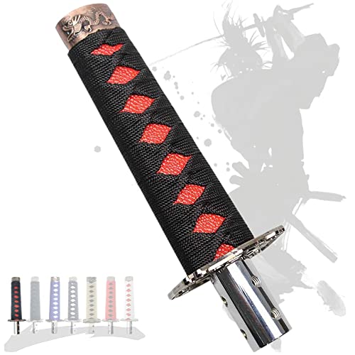 JINGLING Schaltknauf Samurai-Schwert Katana Manual Stick AT MT Auto Universal Custom Schalthebelkopf mit 4 Arten von Adaptern (Schwarz und Rot, 20CM) von JINGLING