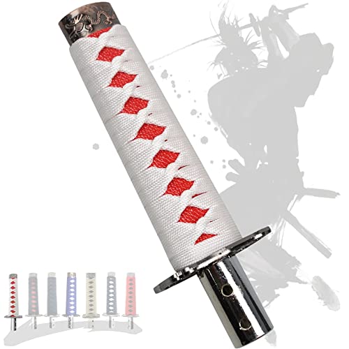 JINGLING Schaltknauf Samurai-Schwert Katana Manual Stick AT MT Auto Universal Custom Schalthebelkopf mit 4 Arten von Adaptern (Weiß und Rot, 20CM) von JINGLING