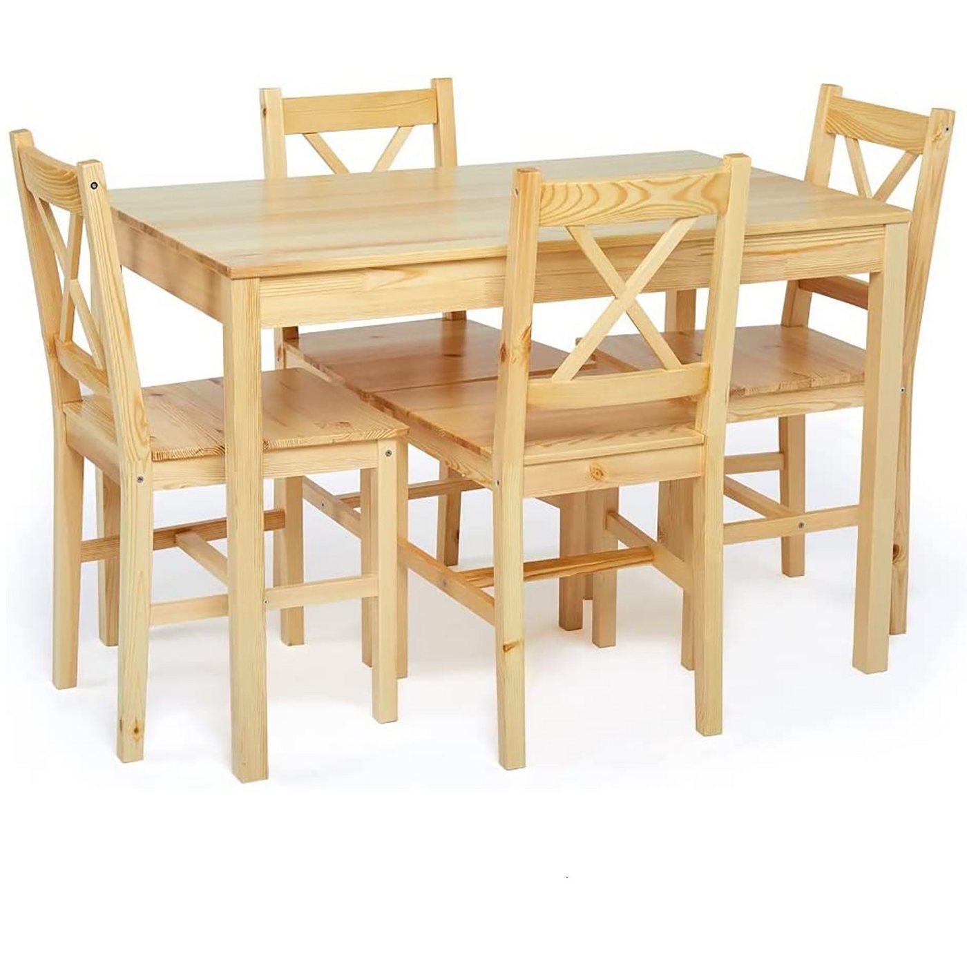 JINPALAY Esszimmer-Set Kiefernholz Esstischset: 4 Stühle und 1 Tisch, (Set, 5-St), Pflegeleicht/Wasserdicht, Tisch108 x 65 x 73 cm, Stuhl41 x 46 x 85 cm von JINPALAY