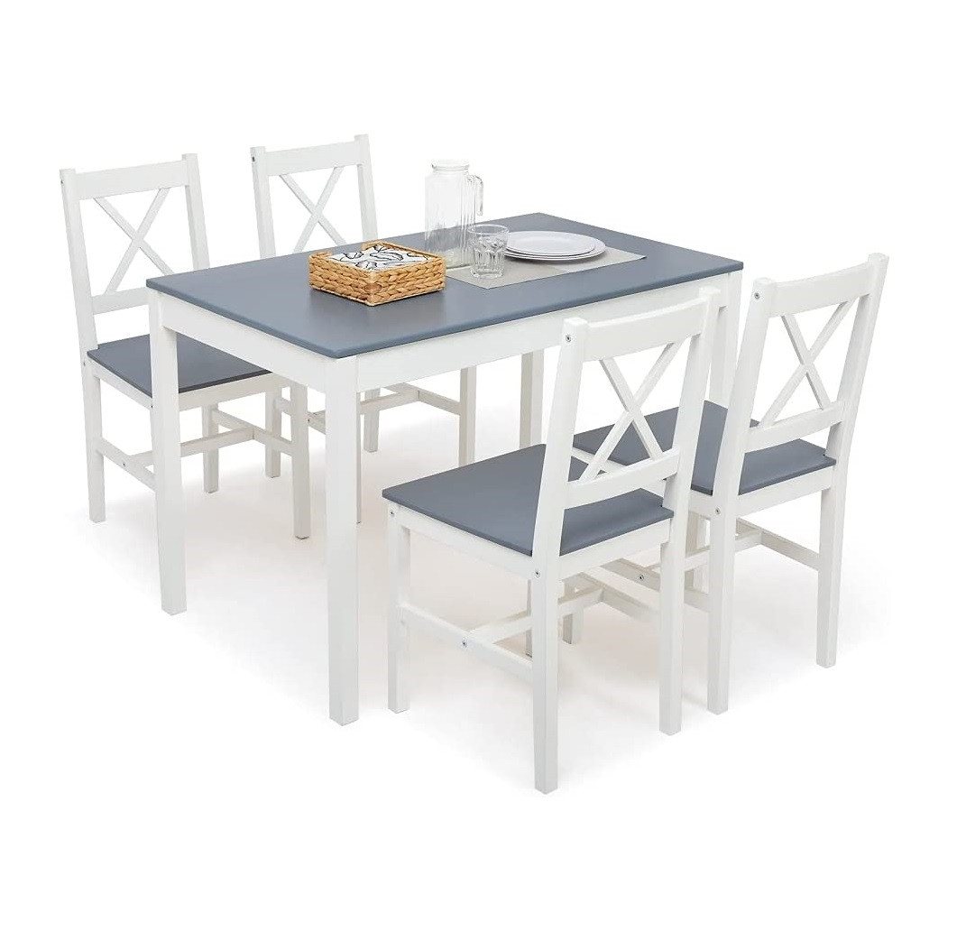 JINPALAY Esszimmer-Set Kiefernholz Esstischset: 4 Stühle und 1 Tisch, (Set, 5-St), Pflegeleicht/Wasserdicht, Tisch108 x 65 x 73 cm, Stuhl41 x 46 x 85 cm von JINPALAY