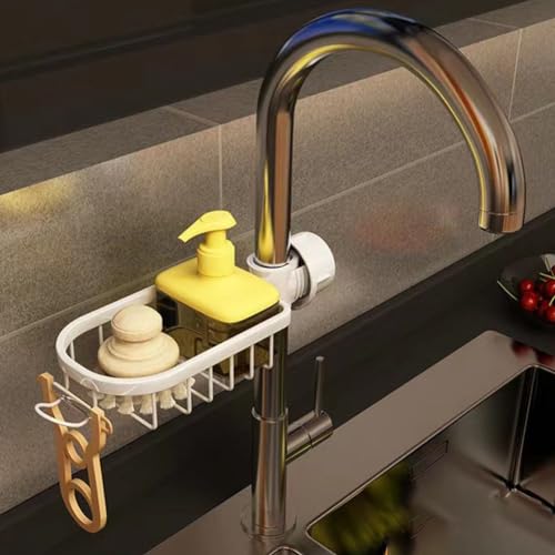 Badezimmer-/Küchenarmatur-Regal, Raum-Aluminium-ABS-Material, Abflussaufhänger, kein Stanzen, unsichtbarer Haken (weiß) von JINSBON