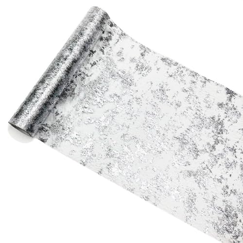 Glitzernder Folien-Mesh-Tischläufer mit glitzernden Pailletten für Party-Hochzeitsdekoration (Silber) von JINSBON