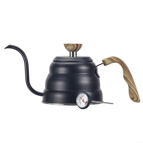 Temperaturregelung Kaffee-Schwanenhals-Wasserkocher, Edelstahl, Holzgriff (schwarz, 1 l) von JINSBON