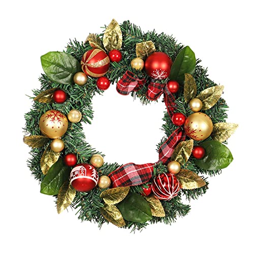 JISADER 17,7 Zoll Weihnachtskranz Ornament, Grüne Blätter, Kränze für Neujahrsfenster, Mehrfarbig, 40cm von JISADER