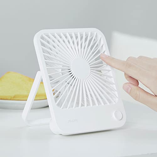 JISULIFE Schreibtischventilator Kleiner leiser USB-Lüfter, 2000 mAh wiederaufladbarer tragbarer Mini-Lüfter, 180 ° klappbarer persönlicher Ventilator, 4 Geschwindigkeiten starker Wind Akku-Weiß von JISULIFE