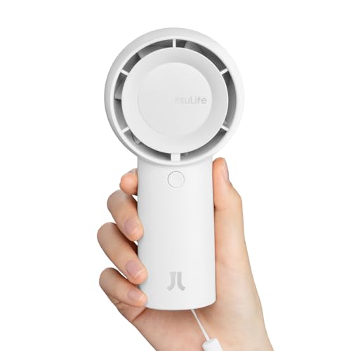 JISULIFE Turbo Handventilator Akku [16 Stunden Lange Arbeitszeit] 4000mAh Tragbarer Mini Ventilator USB Wiederaufladbarer mit 5 Geschwindigkeiten für Reisen/Draußen/Zuhause/Büro - Weiß von JISULIFE