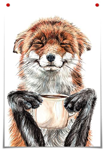 JIUJIUJIU Comic-Stil Wandkunst Malerei Kaffee trinken Fuchs Drucke & Poster Leinwand Drucke Kunstwerke für Wohnzimmer Home Deco Fd9b9fc, 20 * 30cm, ungerahmt von JIUJIUJIU