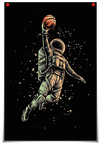 JIUJIUJIU Kreatives Poster Wandbild Kunstwerk Astronaut Und Basketball Leinwand Drucke Bild Wandkunst Gemälde für Wohnzimmer Dekoration B57F2BB, 42 * 60cm, ungerahmt von JIUJIUJIU