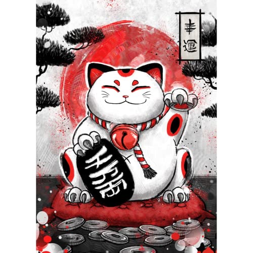 JIUJIUJIU Lucky Cat Wandkunstdrucke, moderne japanische Wandkunstwerke, Gemälde, Bilder, Druck auf Leinwand, für Wohnzimmer, Schlafzimmer, Heimdekoration von JIUJIUJIU