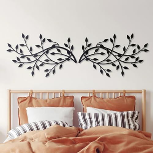 2 Stück Metall Baum Blatt Wanddekor, Zweig Blatt Wandkunst,Schwarzer Wandbehang,Moderne Wanddekoration Silhouette Wandkunst,Metallbilder,Home Hanging für Schlafzimmer Wohnzimmer Bad Büro (Schwarz) von JJIW