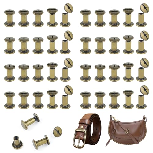 JJWNMLL 80 stück chicago schraubnieten bindungsschrauben, M5*10mm schrauben Ledernieten schraubenpfosten metall nieten chicago schrauben, für leder brieftasche dekoration buchbinderei(Bronze) von JJWNMLL