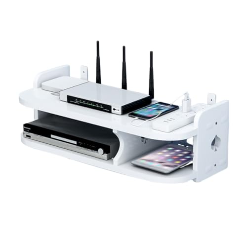 JKGHK WiFi-Router-Aufbewahrungsbox, Schwebende Regale, TV-Set-Top-Rack, Wandmontiertes, Mehrschichtiges Kabelmanagement-Aufbewahrungsregal (Weiß),50x20x15cm von JKGHK