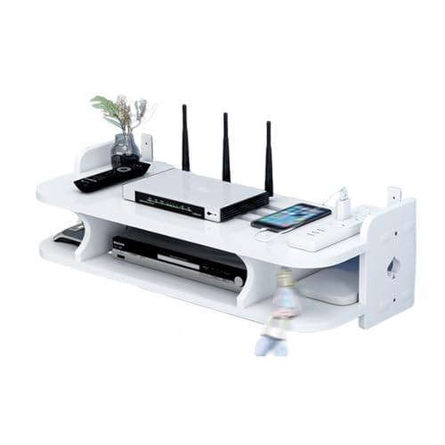 JKGHK WiFi-Router-Aufbewahrungsbox, Schwebende Regale, TV-Set-Top-Rack, Wandmontiertes, Mehrschichtiges Kabelmanagement-Aufbewahrungsregal (Weiß),60x20x15cm von JKGHK