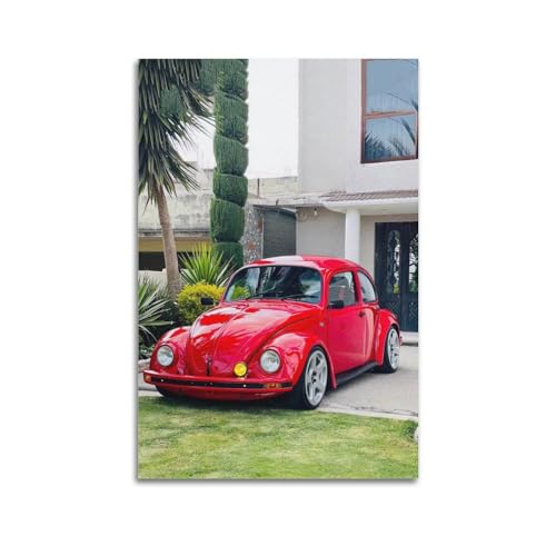 JLTC Klassisches Auto-Poster, roter VW Käfer Performance, Auto-Poster, dekorative Malerei, Leinwand, Wandposter und Kunstdruck, modernes Familienschlafzimmer-Dekor-Poster, 30 x 45 cm von JLTC