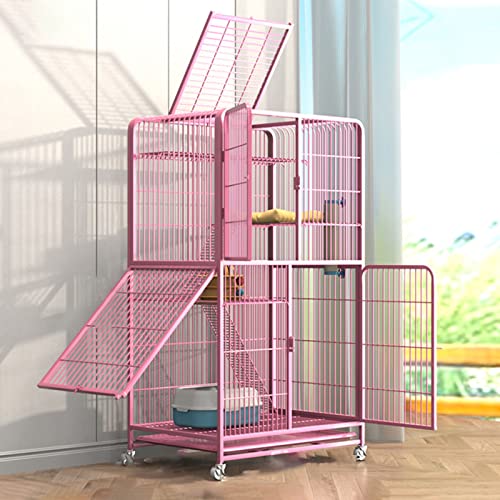 Indoor-Katzenkäfig, Indoor-Katzenzaun, Chinchilla-Käfig, Kleintierkäfig mit Rädern und Leiter, Haustierzaun, Zuhause, geeignet für Haustiere (Pink 78 * 55 * 137cm) von JMOZHCD