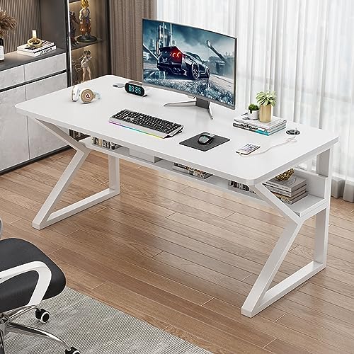 JMOZHCD Home Office Schreibtisch, Computertisch mit Stauraum, moderner einfacher Schreibtisch mit Metallbeinen, Arbeitsschreibtisch (Wei? 78,9 cm) von JMOZHCD