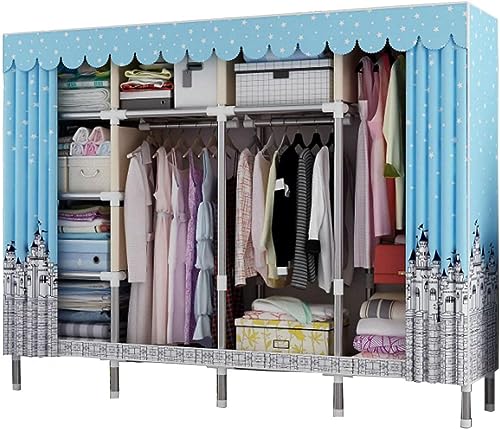 JMOZHCD Kleiderschrank, Stoff-Leinen-Kleiderschrank, tragbarer Kleiderschrank mit Hängestange und Regal, Schlafzimmer-Garderoben-Organizer (B 206x45x175cm) von JMOZHCD