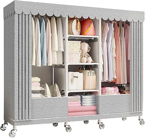 JMOZHCD Kleiderschrank, tragbar, Stoff-Leinen-Kleiderschrank mit Hängestange, Regal, Kleiderschrank, Kleidungsaufbewahrung, Organizer, Aufbewahrungstasche (B 160x45x170cm) von JMOZHCD