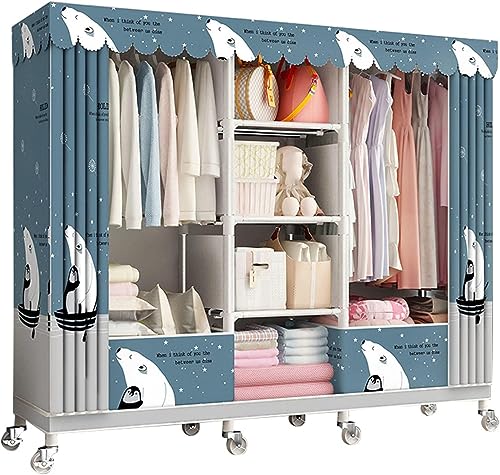 JMOZHCD Kleiderschrank, tragbar, Stoff-Leinen-Kleiderschrank mit Hängestange, Regal, Kleiderschrank, Kleidungsaufbewahrung, Organizer, Aufbewahrungstasche (D 160x45x170cm) von JMOZHCD