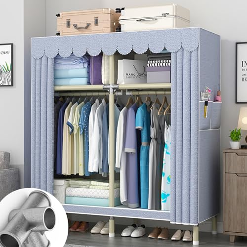 JMOZHCD Kleiderschrank, tragbarer Kleiderschrank, Schlafzimmer-Kleiderschrank aus Stoff mit Kleiderstange, Regal, 2 Seitentaschen, geeignet für Schlafzimmer, Wohnzimmer (B 130x45x170cm) von JMOZHCD