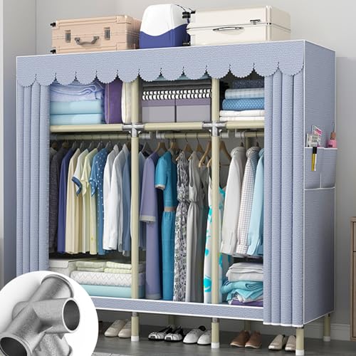 JMOZHCD Kleiderschrank, tragbarer Kleiderschrank, Schlafzimmer-Kleiderschrank aus Stoff mit Kleiderstange, Regal, 2 Seitentaschen, geeignet für Schlafzimmer, Wohnzimmer (B 150x45x170cm) von JMOZHCD