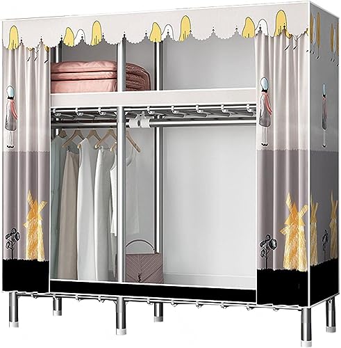 JMOZHCD Tragbarer Kleiderschrank, Kleiderschrank-Aufbewahrungsorganisator, Stoffgarderobe mit Hängestange, Regal, Faltbarer Kleiderschrank für Kleidung und Taschen (B 143x45x169cm) von JMOZHCD