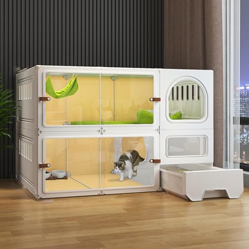 Katzenkäfig, Katzenkäfig für den Innenbereich mit Katzentoilette, DIY-Katzenzaun, HD, transparent, Neue Upgrade-Schiebetür, geeignet für 1–2 Katzen, Kaninchen, Kleintiere (White 106 * 46.5 * 71cm) von JMOZHCD