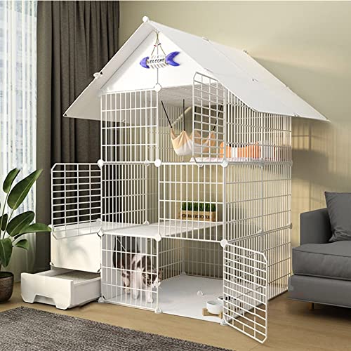 Katzenkäfig – Katzenzaun, Katzenkäfig mit Katzentoilette, selbstgemachter Haustierzaun mit Tür, Katzenkäfig, Käfig, Hundehütte, Faltbarer Zaun, Hof für kleine Haustiere (Set B 111 * 85 * 145CM) von JMOZHCD